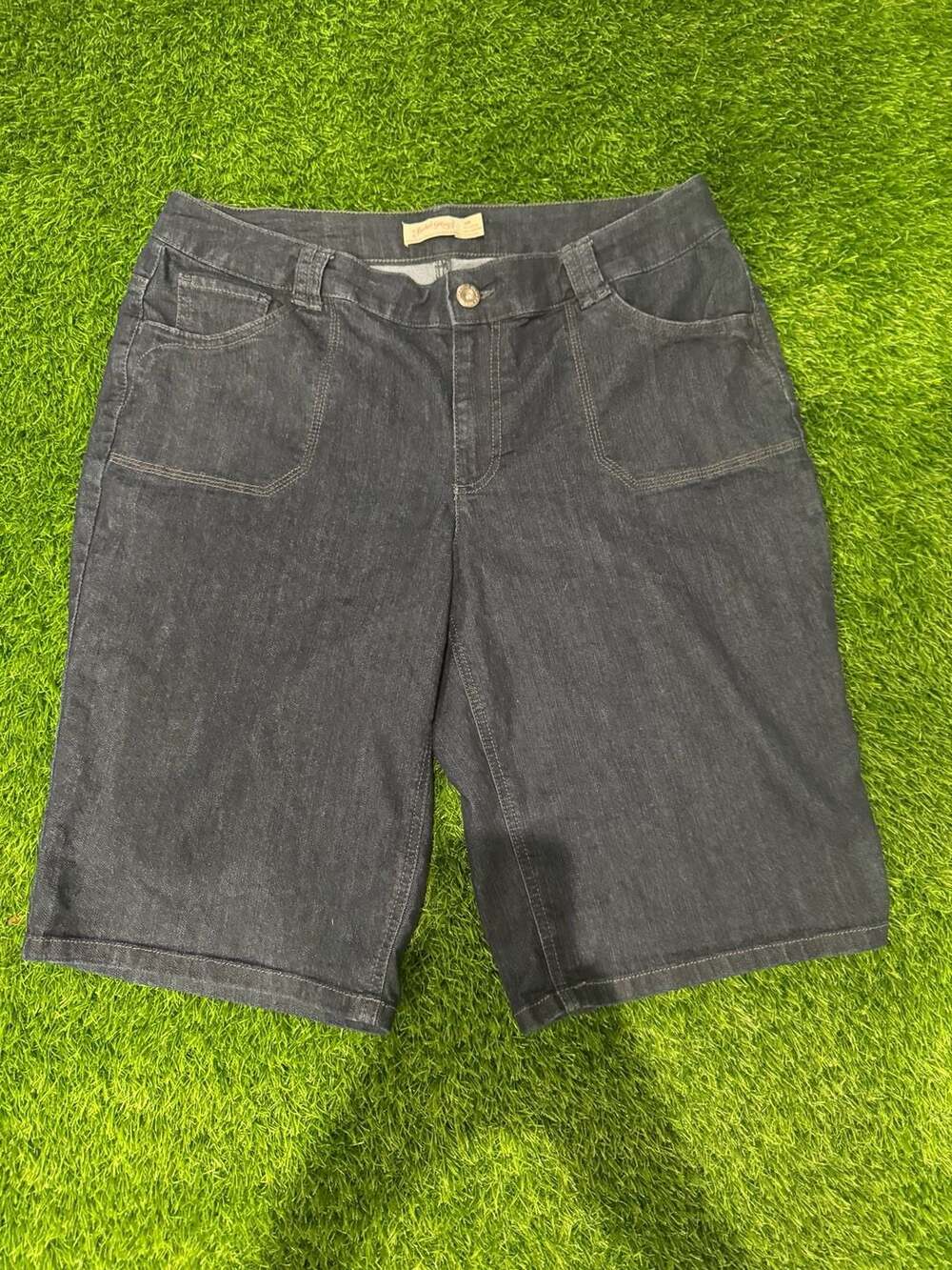 Faded Glory Women's Dark Wash Denim Bermuda Shorts with Front Patch Pockets
